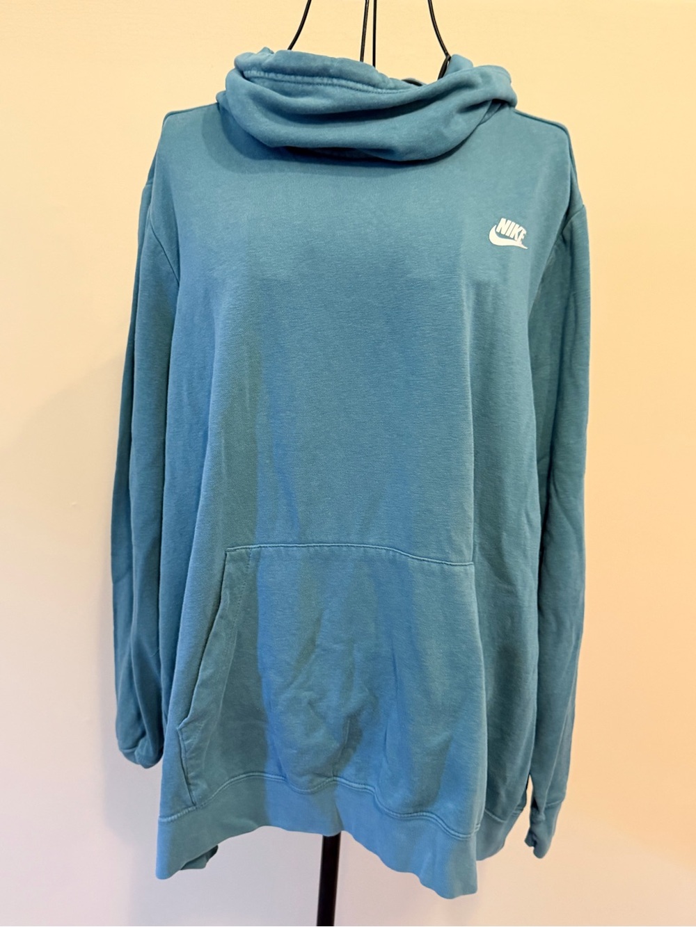 Nike Sportswear Women's Plus 1X Blue Fleece Pullover Hoodie Logo Pockets Cowl